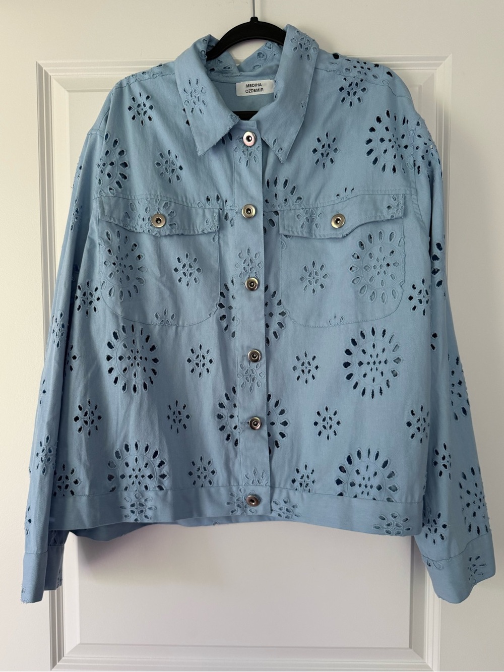 Light Blue Eyelet Button-Front Jacket